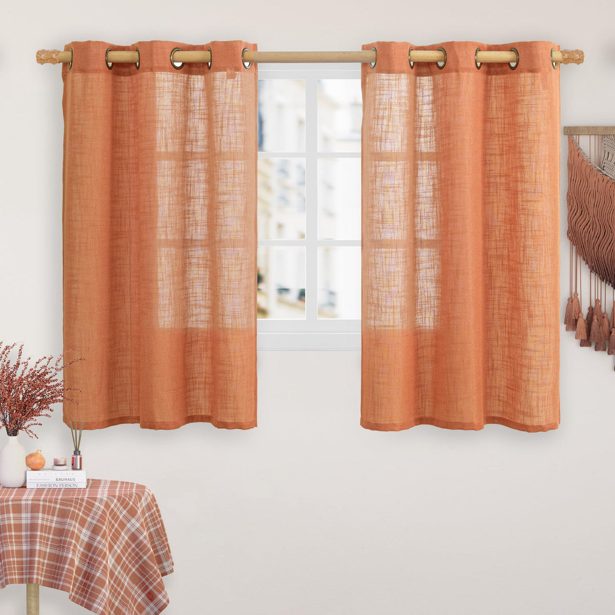LAMIT Cream Ivory Linen Semi Sheer Curtains 84 inch Length for Bedroom