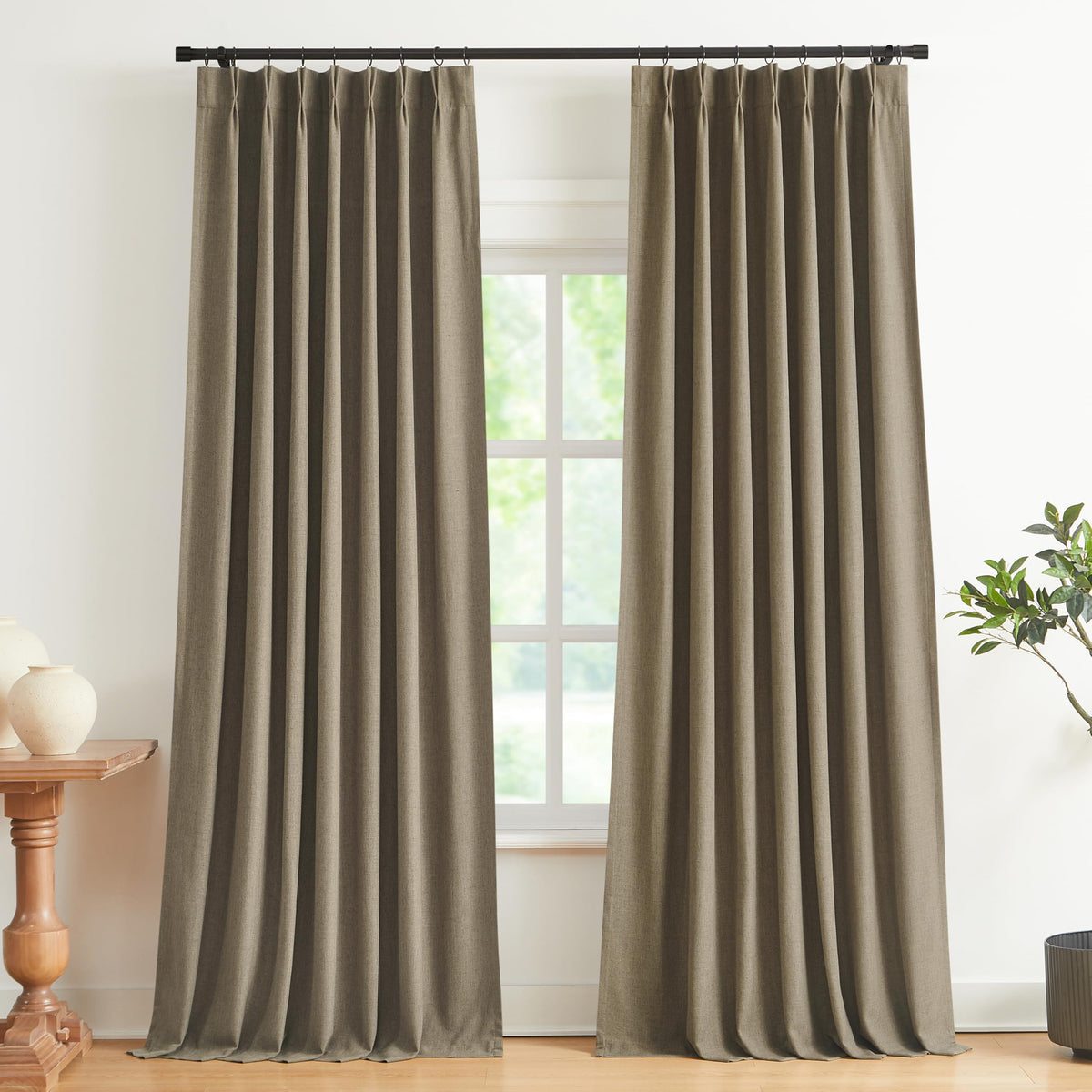 Vision Home Pinch Pleated Full Blackout Curtains Linen Blended Room Darkening Window Curtains 84 inch for Living Room Bedroom Thermal Insulated Pinch Pleat Drapes with Hooks 2 Panel 40"Wx84"L,Blue Fog