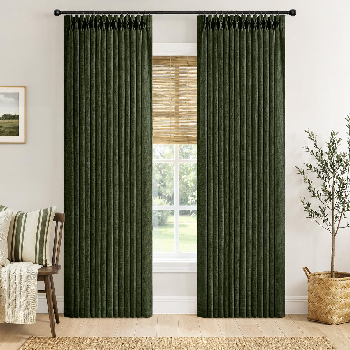 MIULEE Pinch Pleated Linen Curtains 96 Inches Long Beige White 2 Panels