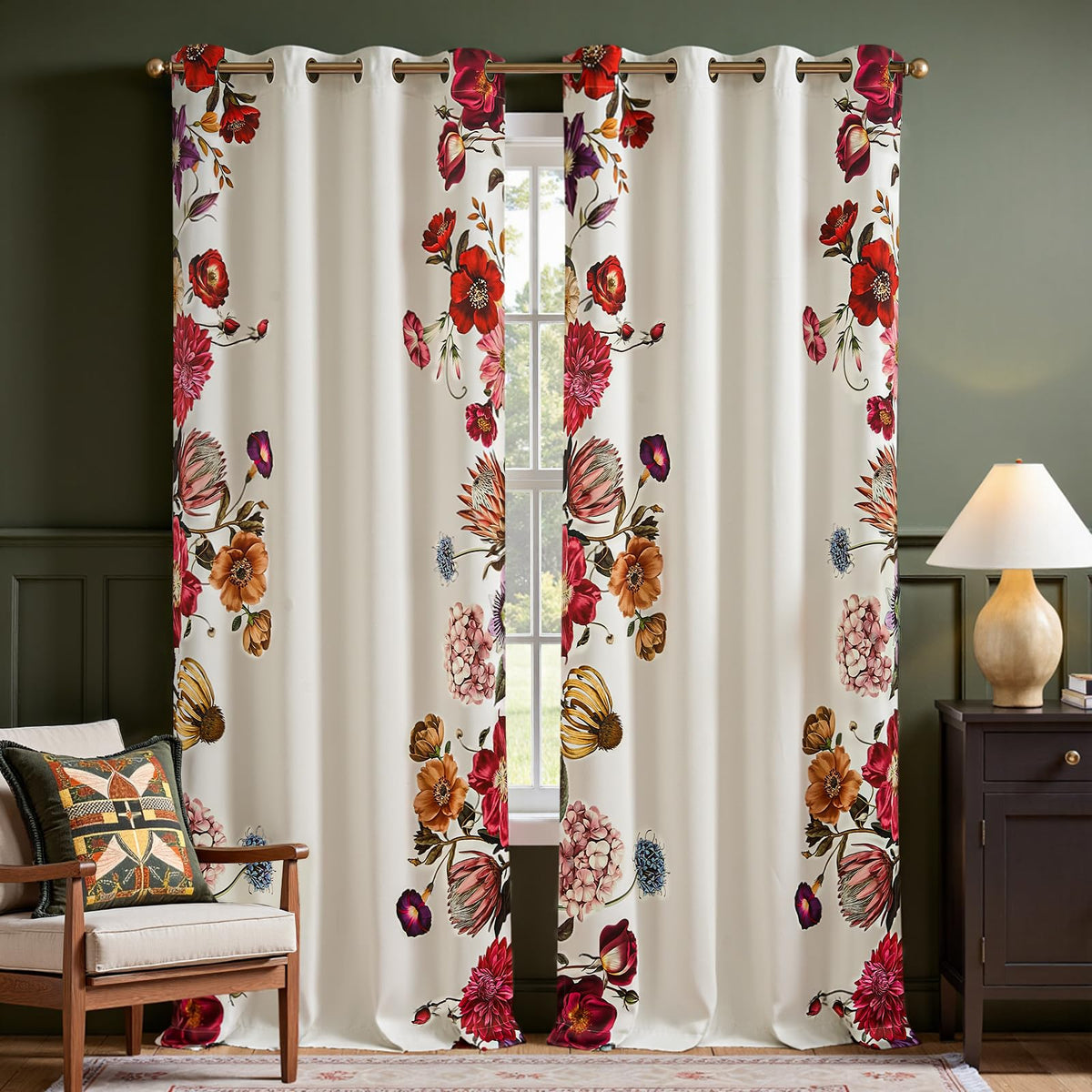 jinchan Beige Boho Floral Blackout Curtains 84 Inch Grommet 4 Panels