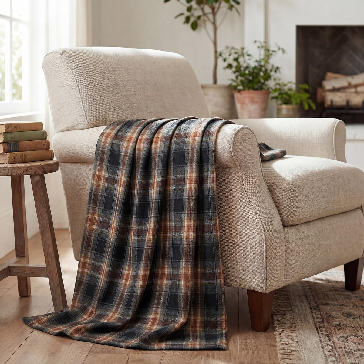 Horaldaily Rust Plaid Fall Decorative Throw Blanket 50x60