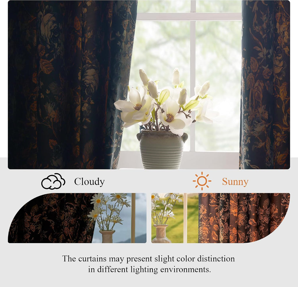 StangH Black Floral Vintage Curtains Luxury Velvet Drapes 96 Inch 2 Panels
