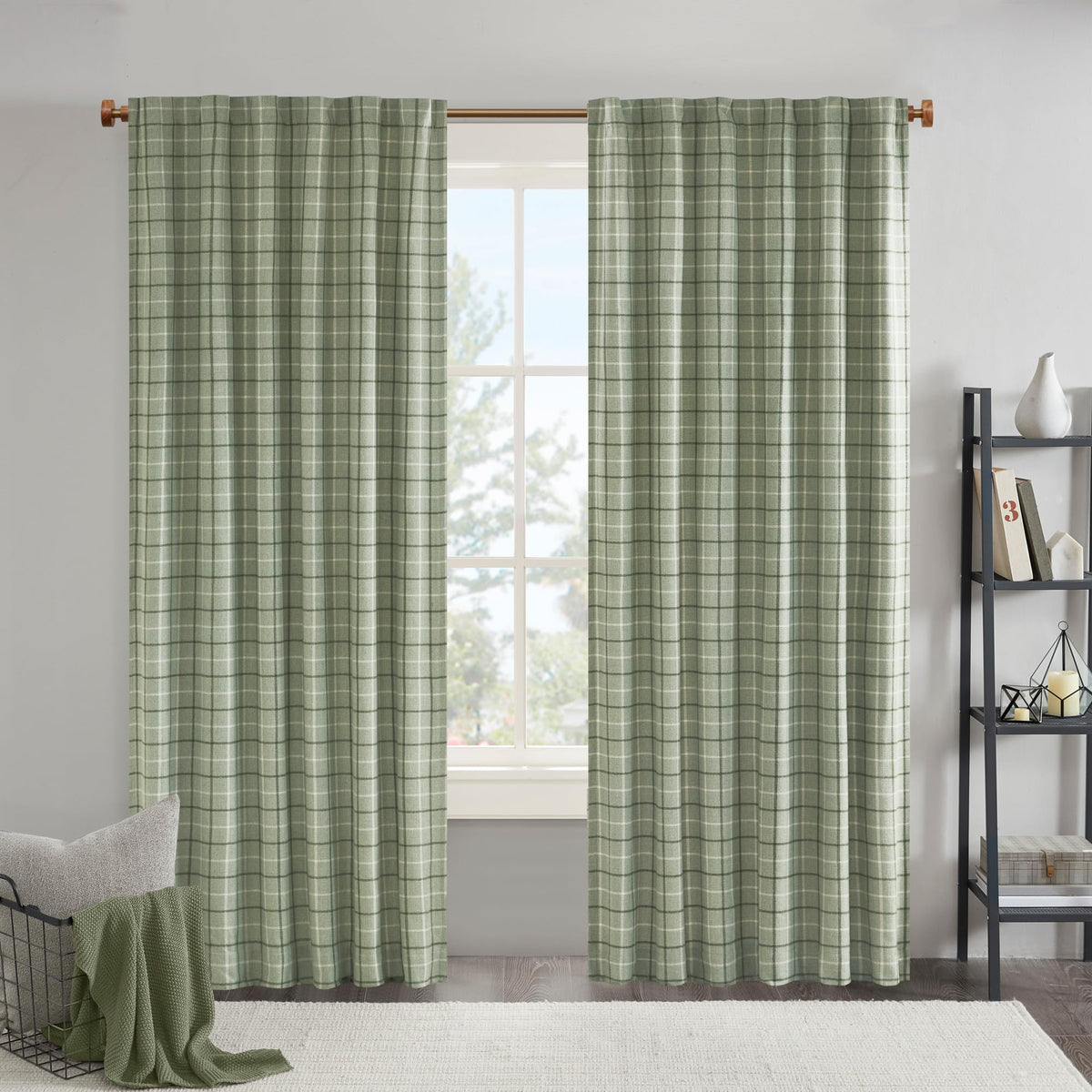 Madison Park Plaid Window Curtain Thermal Insulated, 1 Panel, 50x95 Brown