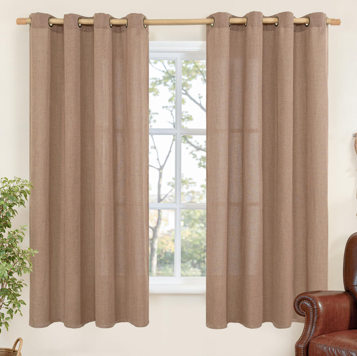 YoungsTex Linen Semi Sheer Curtains 63 Inch Length, Light Filtering Drapes