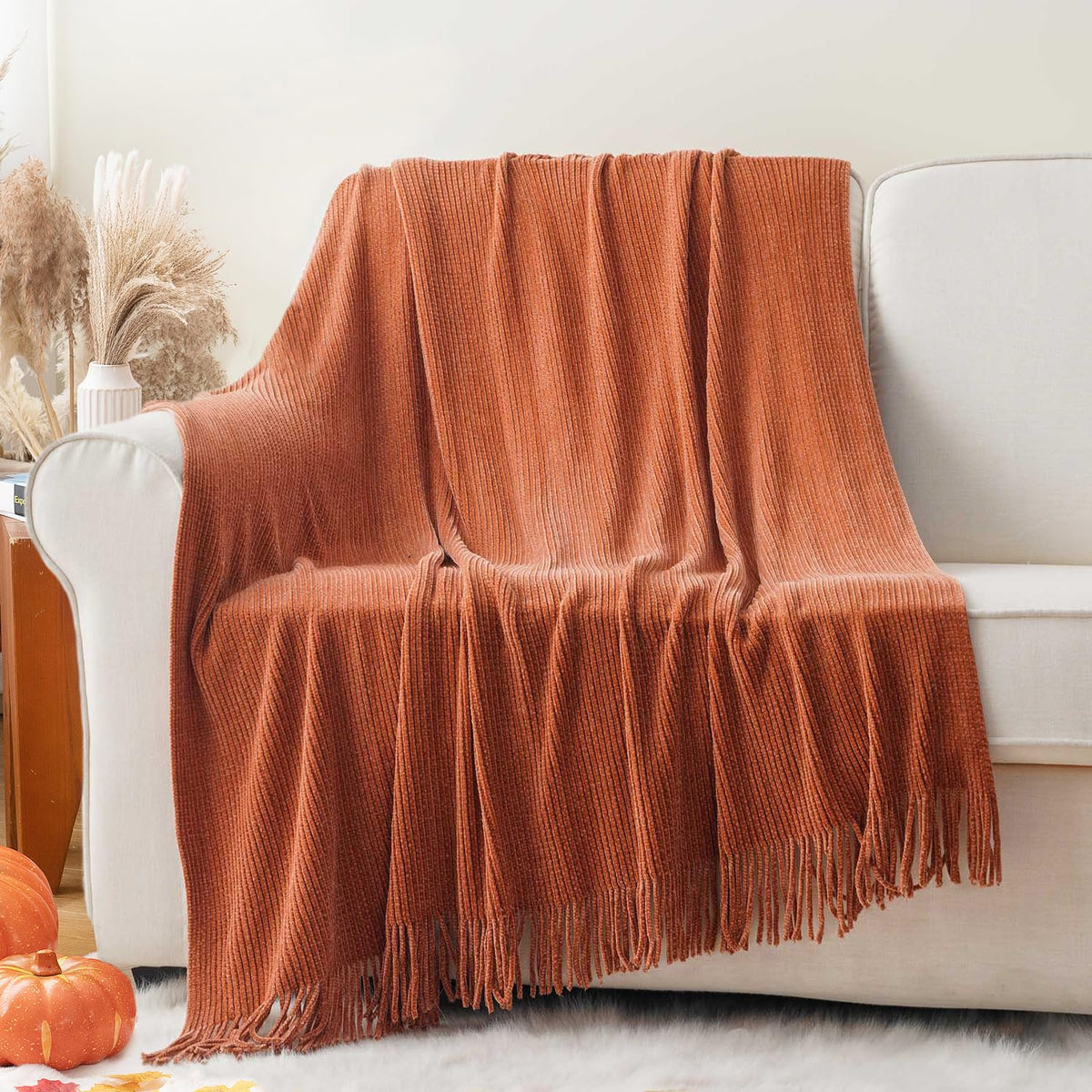 BATTILO HOME Rust Throw Blanket for Couch, 50"x60"