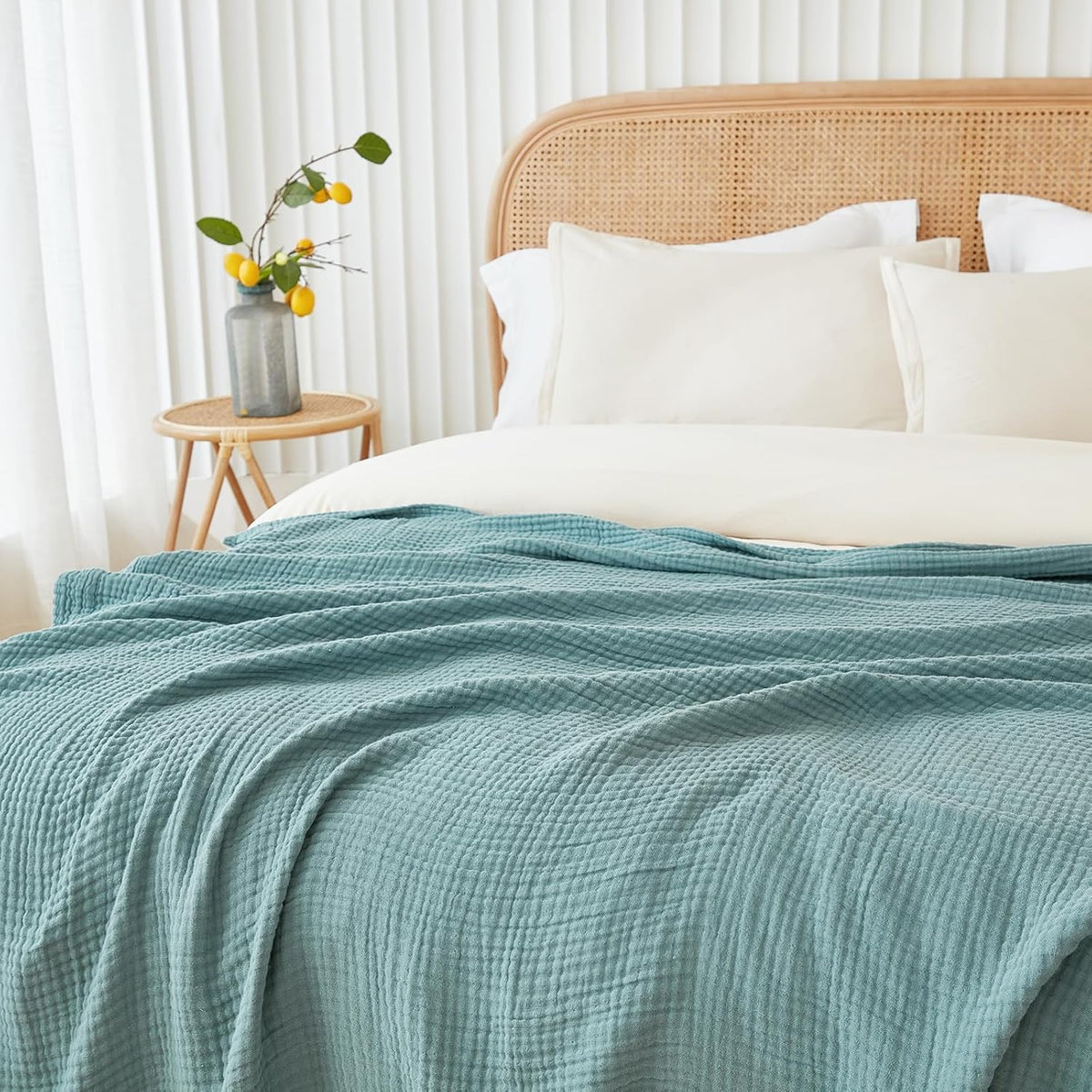 EMME Muslin Throw Blanket for Adults 100% Cotton Blankets for Couch Breathable Gauze All Season Soft and Lightweight Pre-Washed (Teal, 50"x71")