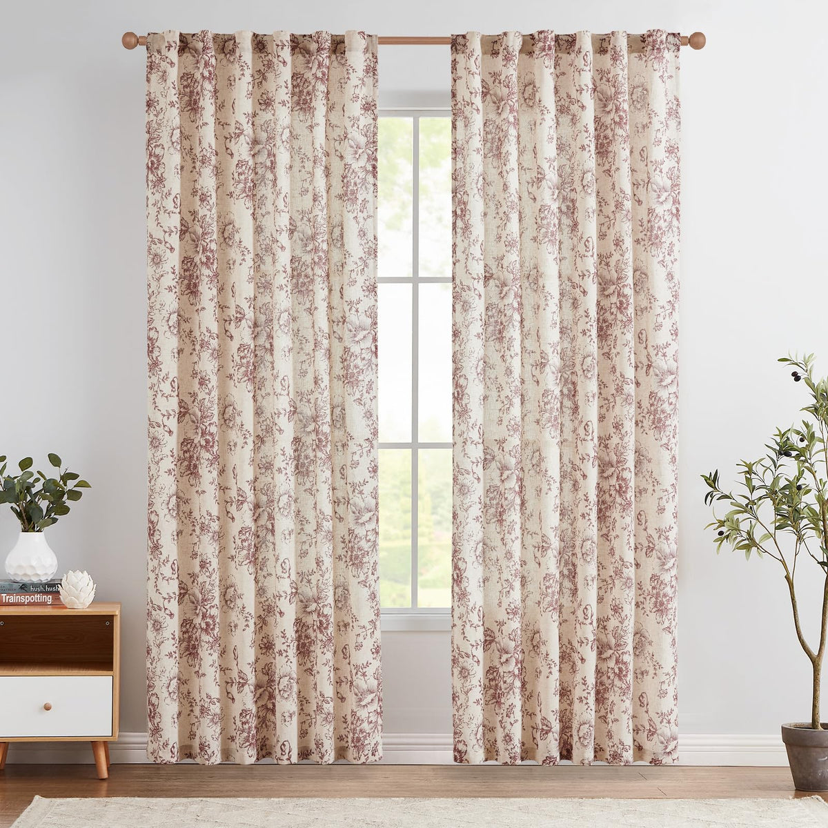 jinchan Vintage Floral Linen Curtains 84 Long for Living Room 2 Panels