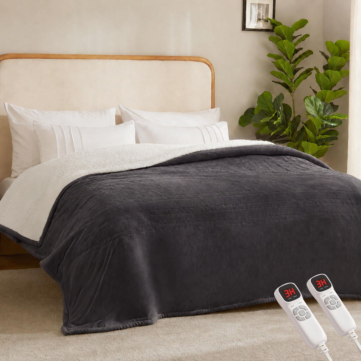 Electric Heated Blanket,50"x60" Heating Throw Flannel London Grey