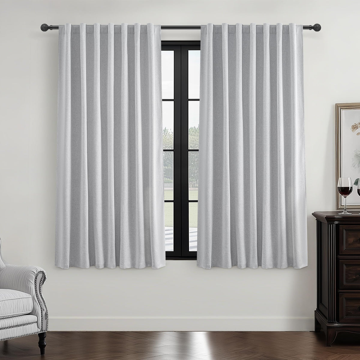 100% Blackout Curtains 84 Inch Length 2 Panels Set Farmhouse Style for Bedroom Windows/Living Room Thermal Insulated Neutral Boho Drapes Linen Blend Natural Ivory 7ft Long Hook Belt Pleated/Back Tab