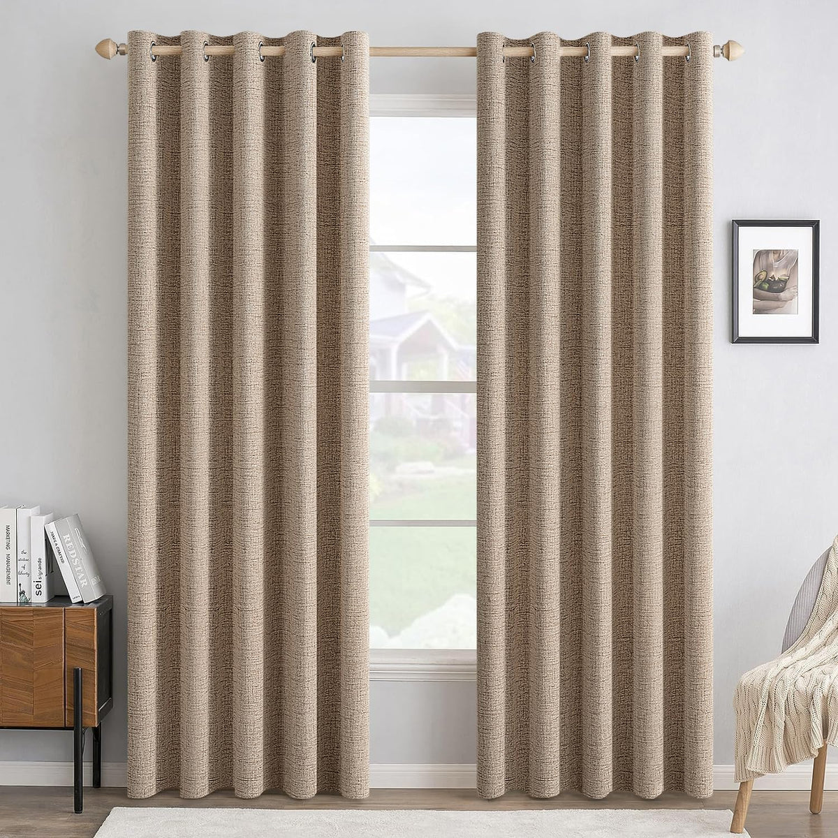 MIULEE 100% Blackout Linen Curtains for Bedroom 52x84 Inches Dusty Blue