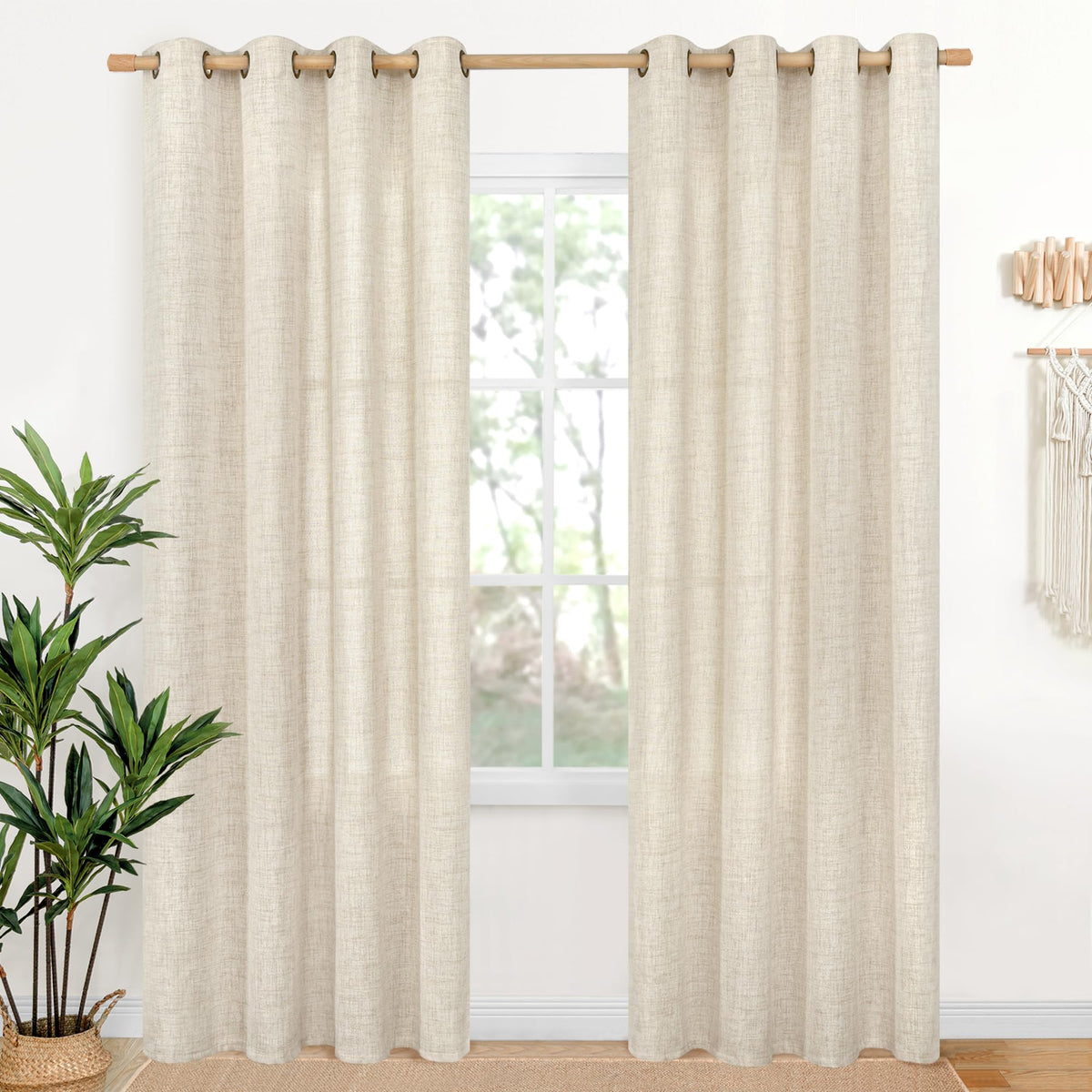 YoungsTex Linen Semi Sheer Curtains 63 Inch Length, Light Filtering Drapes