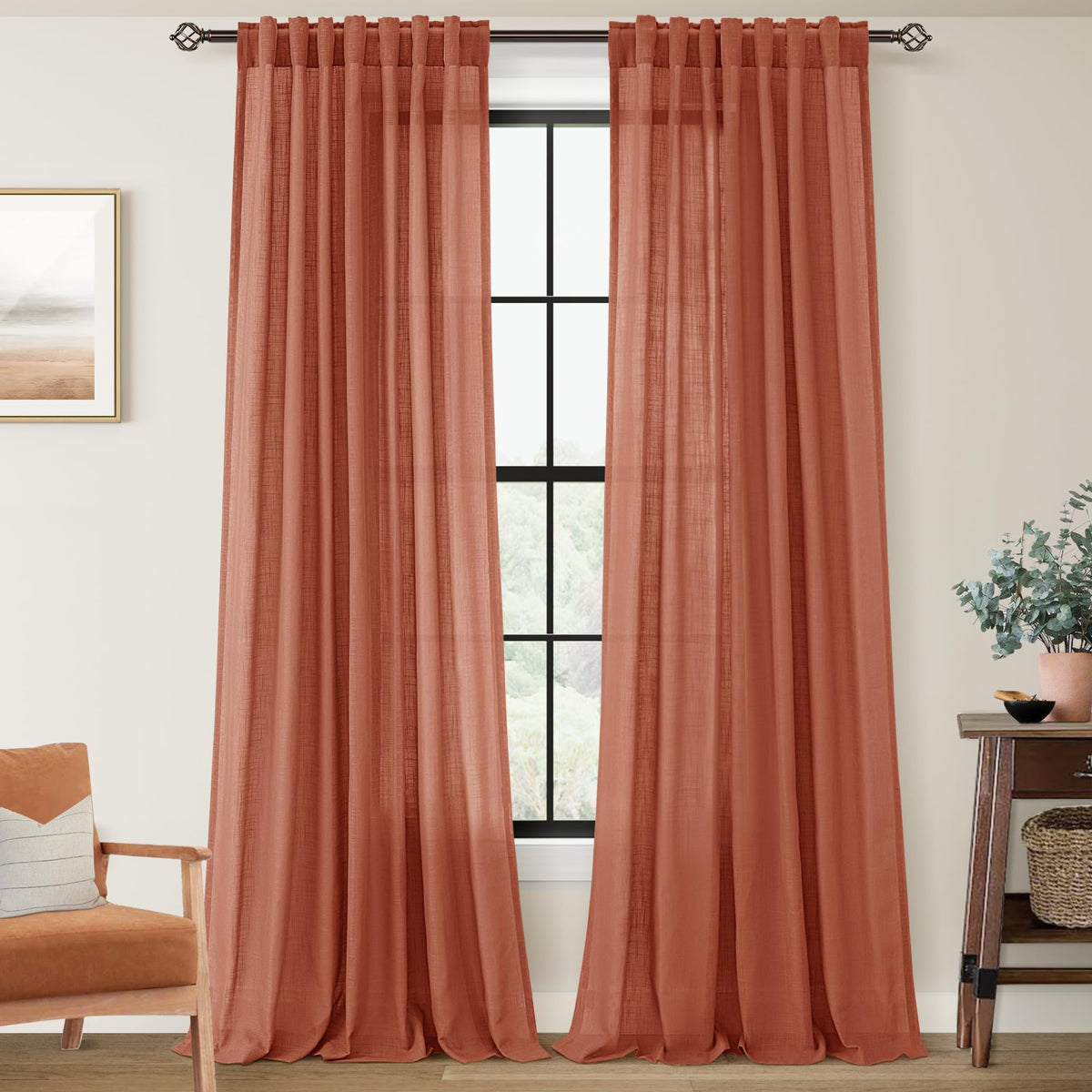 96 inch Long Linen Curtains 2 Panels for Living Room Back Tab Cream Ivory Light Filtering Semi Sheer Curtain 96 inches Long Boho Farmhouse Rustic Linen Drapes Floor to Ceiling Length 8 FT