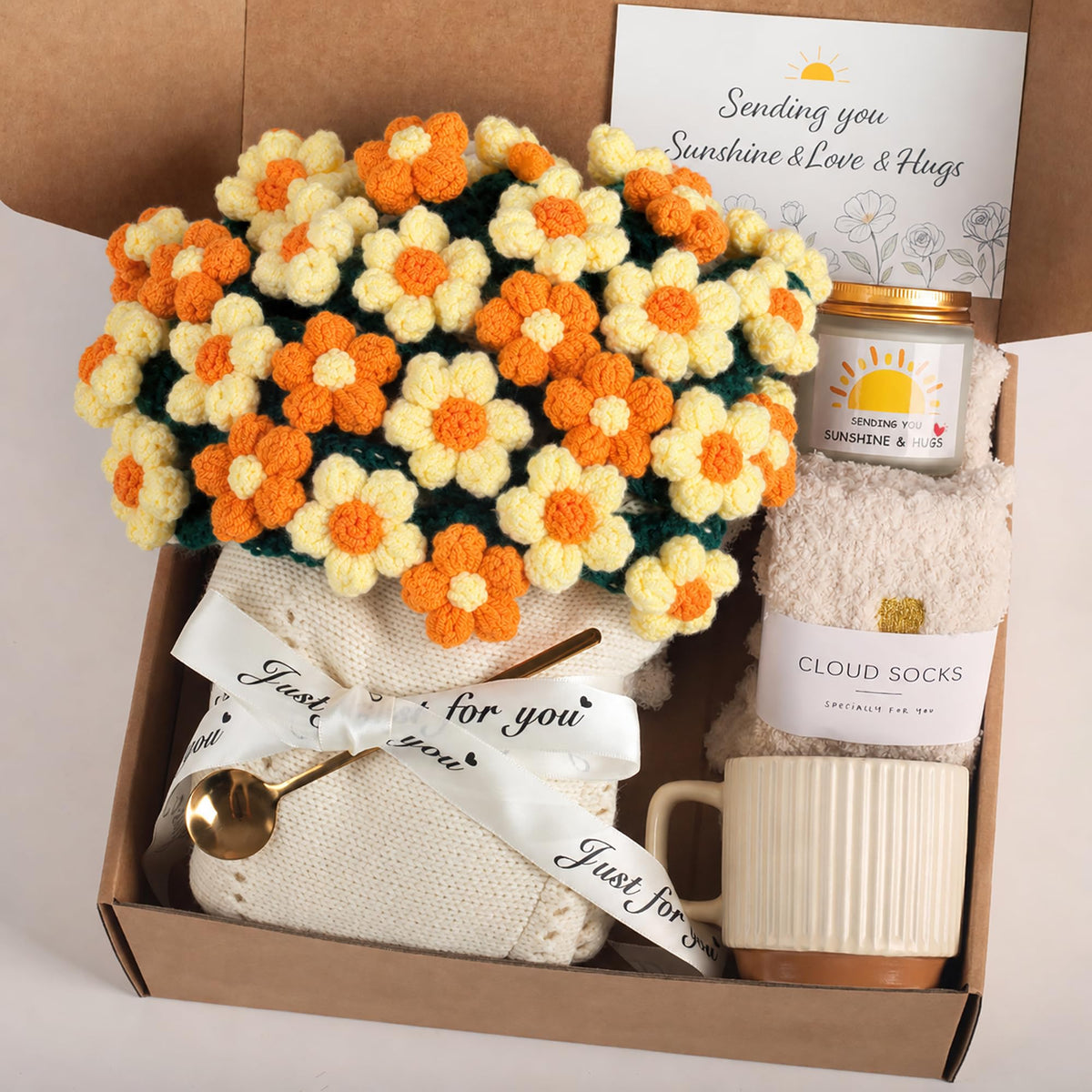 Care Package for Women, Flower Bouquet Blanket Gift Basket, Get Well Gifts for Women, Self Care Gifts, Thinking of You Gift, Birthday Gift for Mom Best Friend Sister