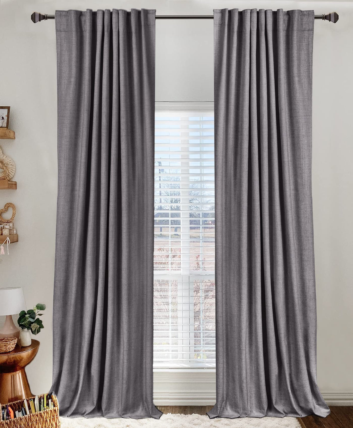 Linen Total Blackout Curtains for Bedroom Living Room 84 Inch, Cream