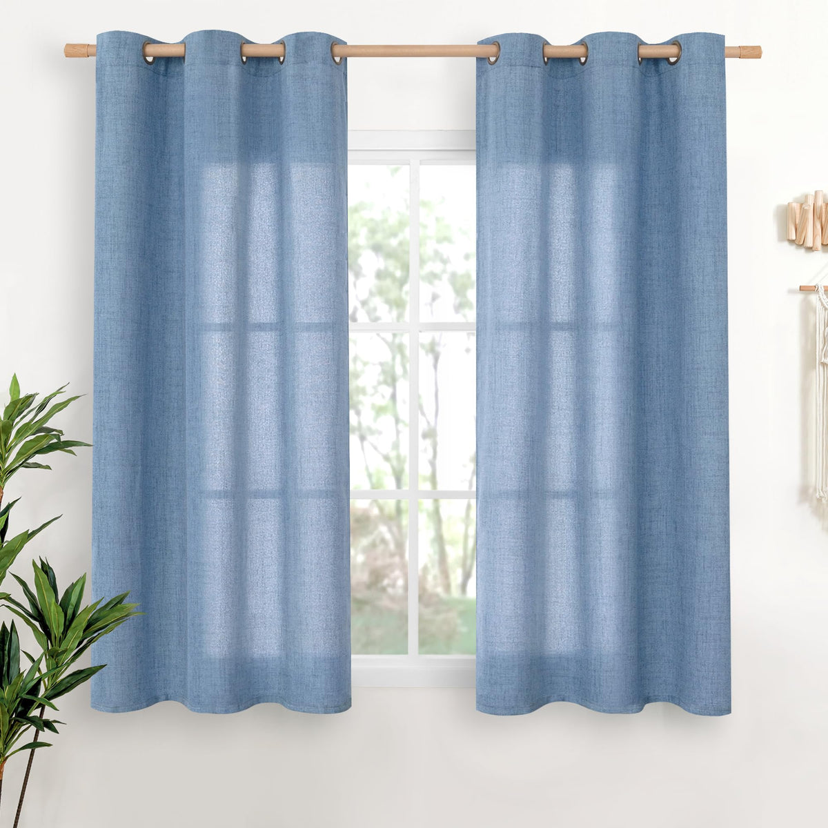 YoungsTex Linen Semi Sheer Curtains 63 Inch Length, Light Filtering Drapes