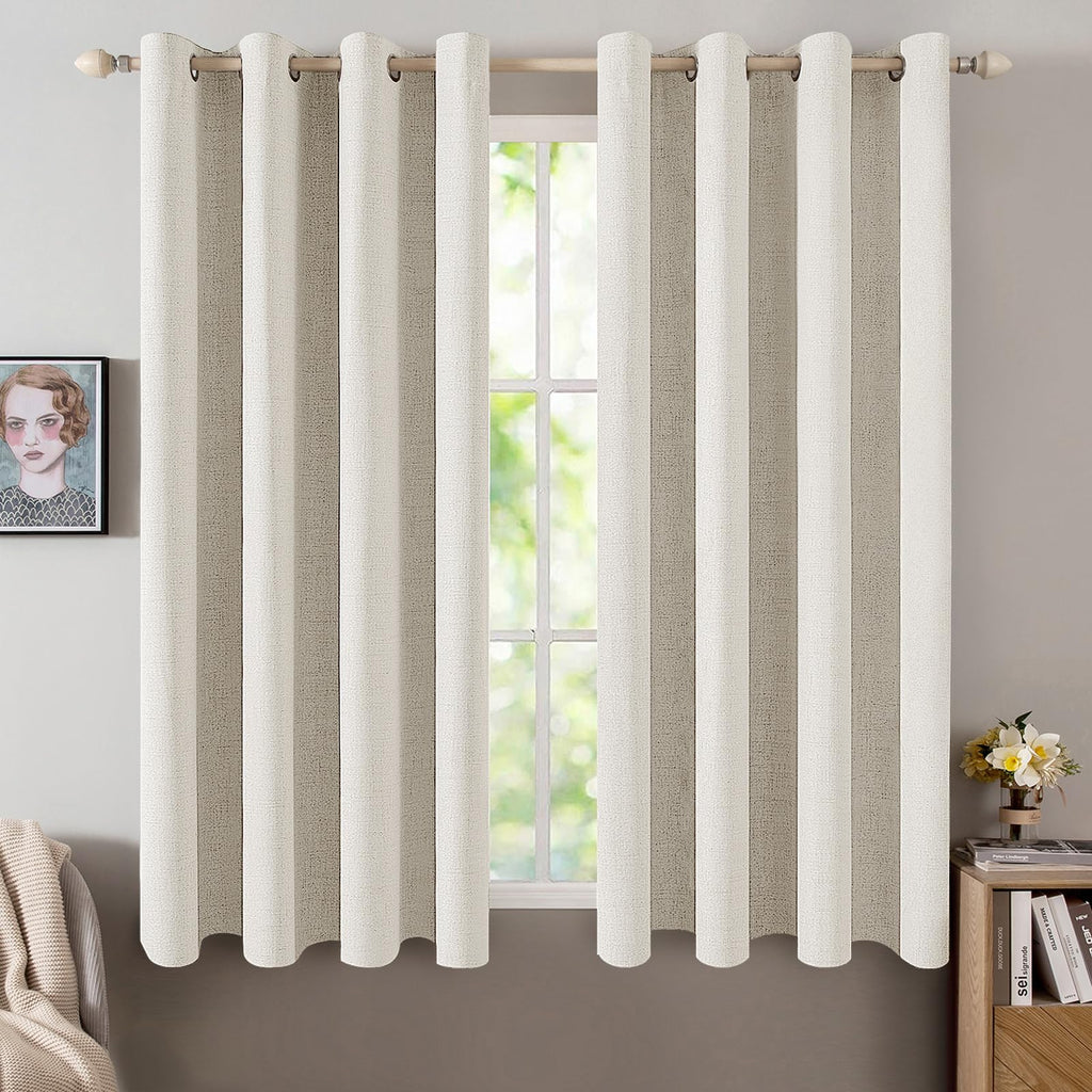 MIULEE 100% Blackout Linen Curtains for Bedroom 52x84 Inches Dusty Blue