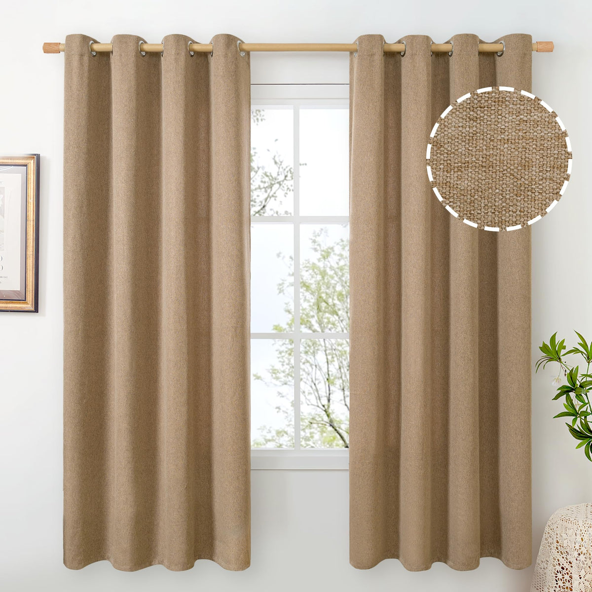 BGment Oatmeal Linen Curtains for Living Room 95 Inch Length 2 Panels Set, Privacy Drapes Light Filtering with Grommet for Farmhouse Bedroom No See Through, Each 52 Inch Wide