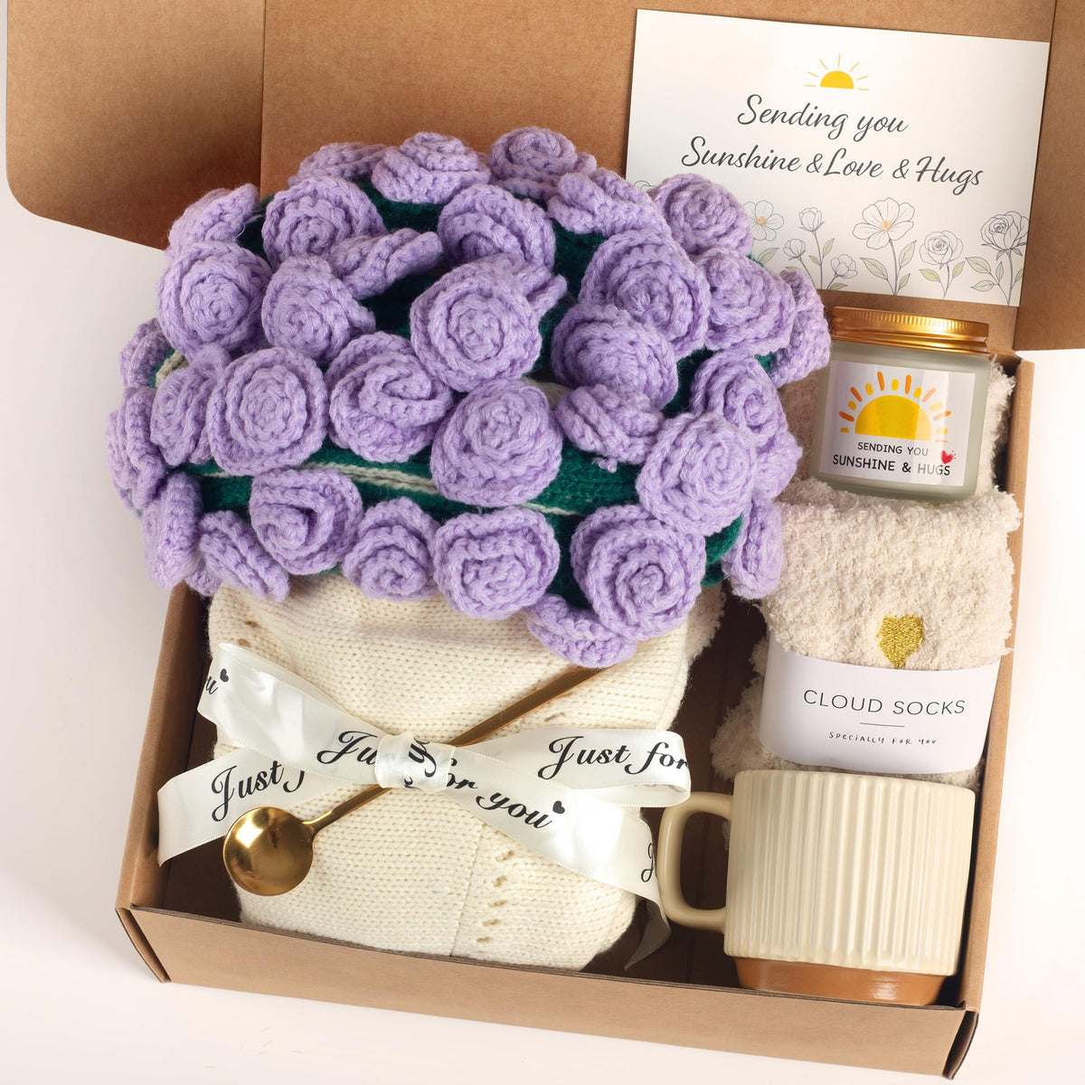 Care Package for Women, Flower Bouquet Blanket Gift Basket, Get Well Gifts for Women, Self Care Gifts, Thinking of You Gift, Birthday Gift for Mom Best Friend Sister