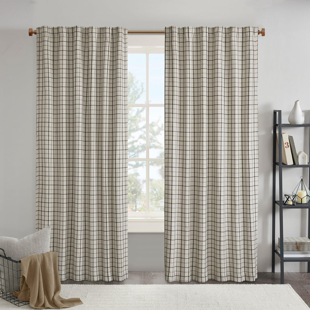 Madison Park Plaid Window Curtain Thermal Insulated, 1 Panel, 50x95 Brown