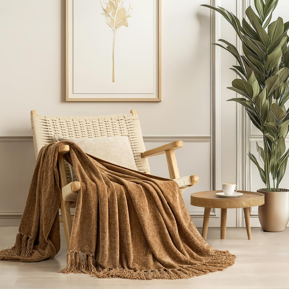 EverGrace Plaid Chenille Fall Throw Blanket, 50"x60", Harvest Orange Plaid