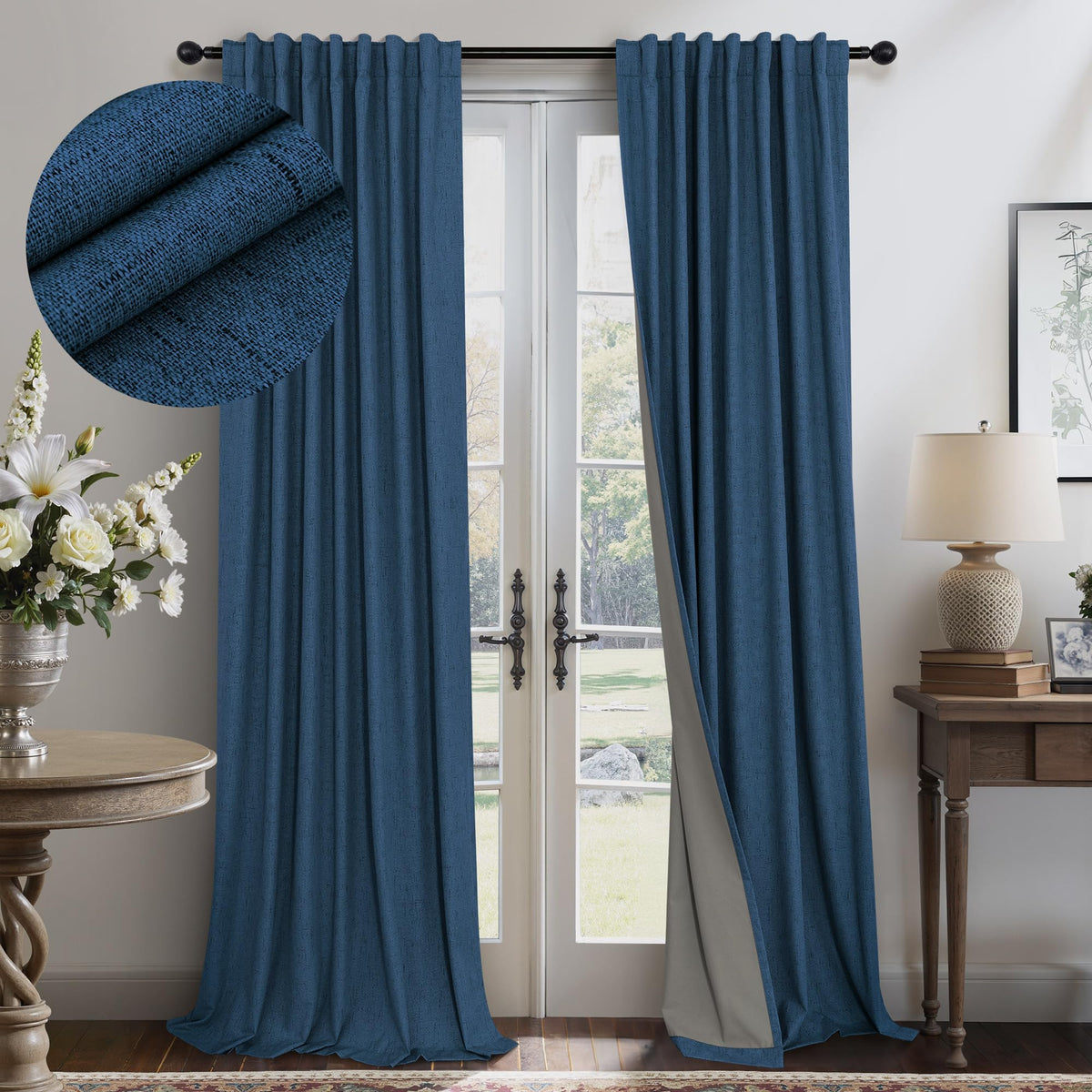 100% Blackout Curtains 84 Inch Length 2 Panels Set Neutral Boho Linen Farmhouse for Bedroom Windows Living Room Darkening Thermal Insulated Drapes Natural Cream Ivory 7ft Long Back Tab Pleated Pocket