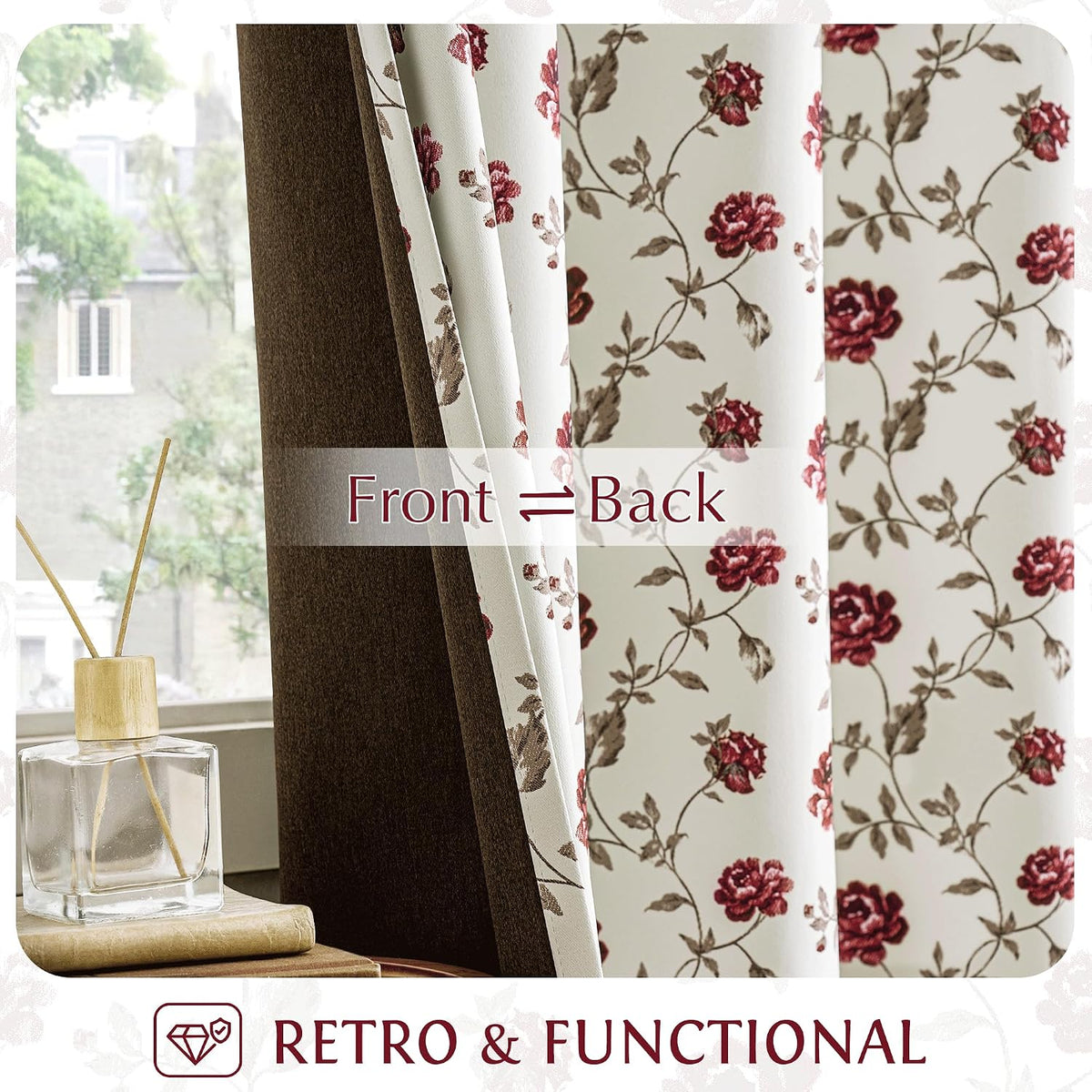 Beauoop Floral 100% Blackout Curtains for Bedroom Red Brown 52x84 2 Panels