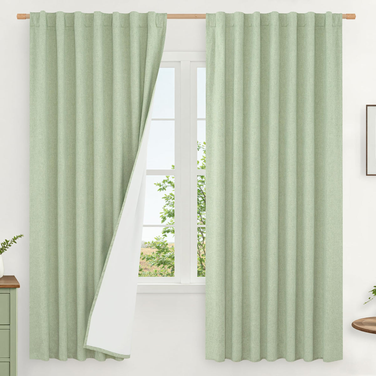 LAMIT 100% Blackout Short Linen Curtains for Cafe 40 Inch Length, Ivory