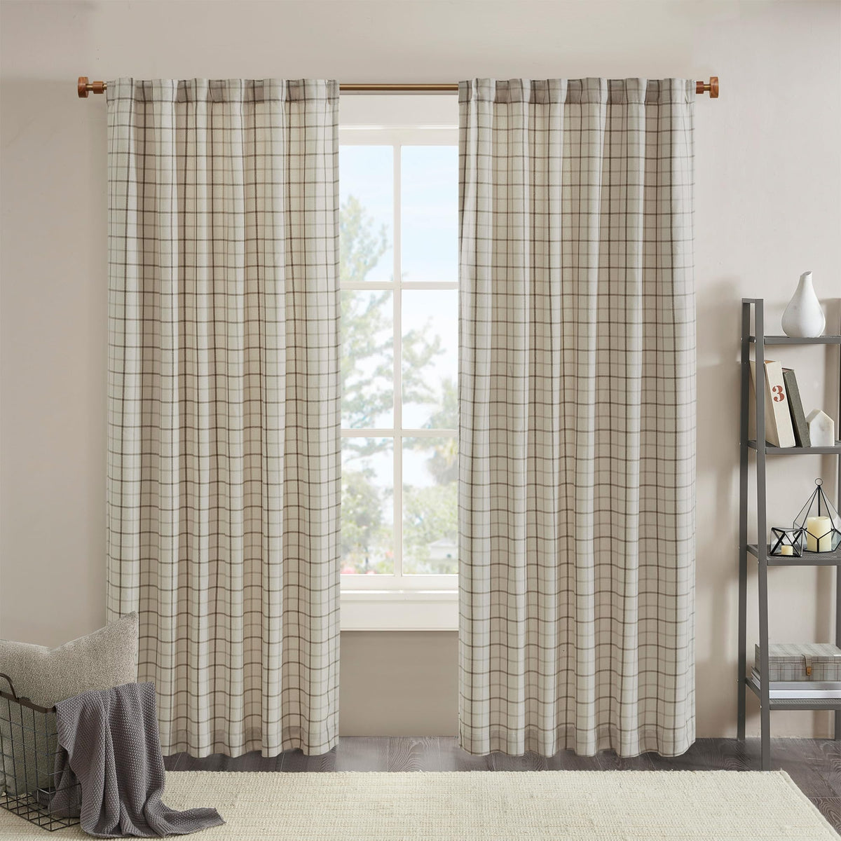 Madison Park Plaid Window Curtain Thermal Insulated, 1 Panel, 50x95 Brown