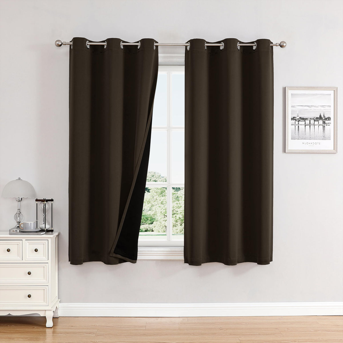 ChrisDowa 100% Blackout Curtains for Bedroom 63 Inch Long with Black Liner
