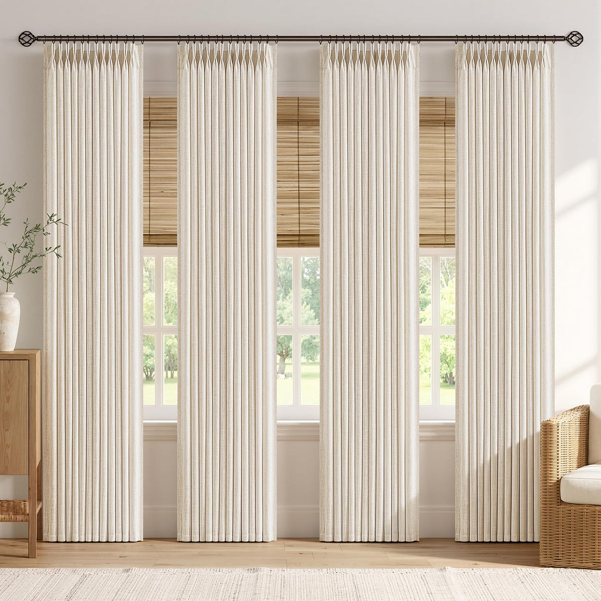 MIULEE 4 Panels Set Pinch Pleated Linen Curtains 90 Inches Long Natural