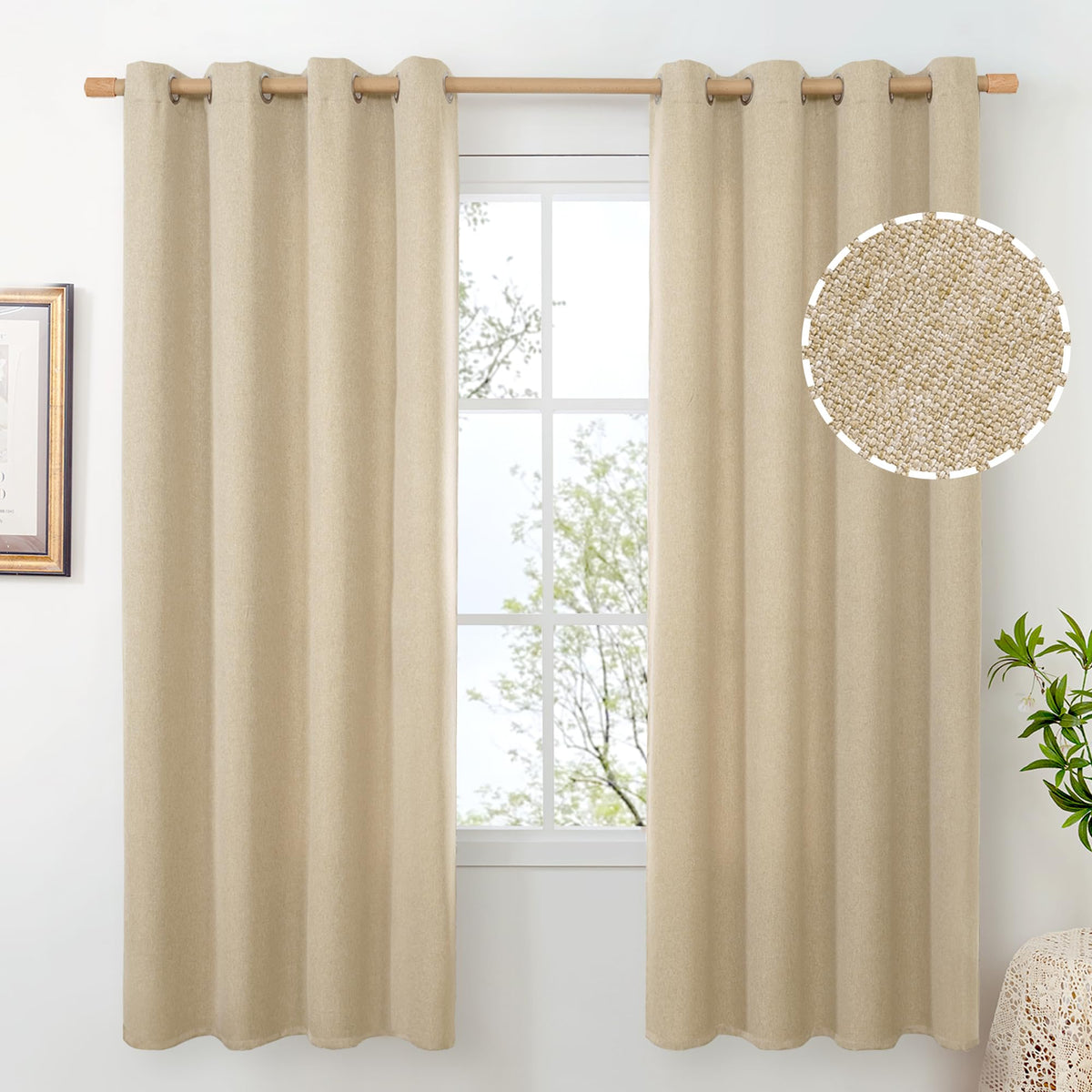 BGment Oatmeal Linen Curtains for Living Room 95 Inch Length 2 Panels Set, Privacy Drapes Light Filtering with Grommet for Farmhouse Bedroom No See Through, Each 52 Inch Wide