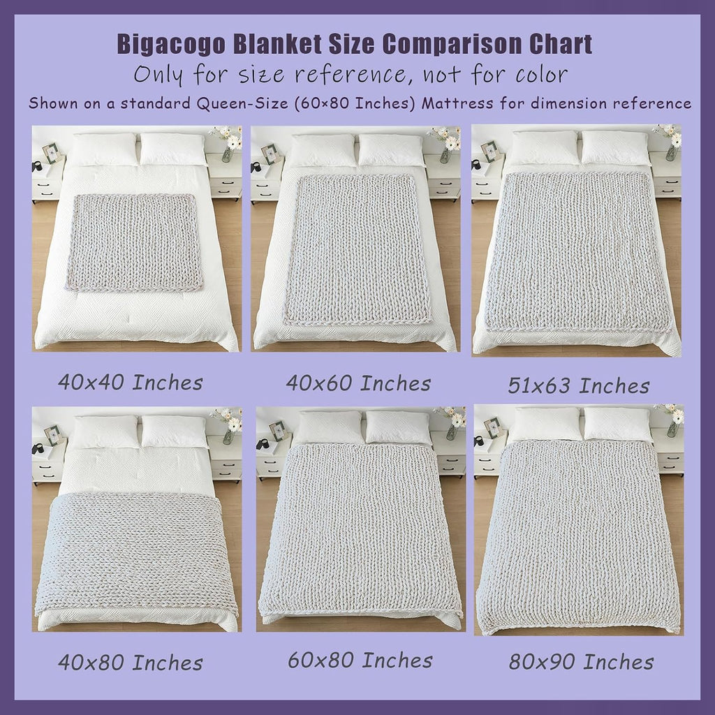 Bigacogo Chunky Knit Throw Blanket for Couch, 40x60 inches, Beige