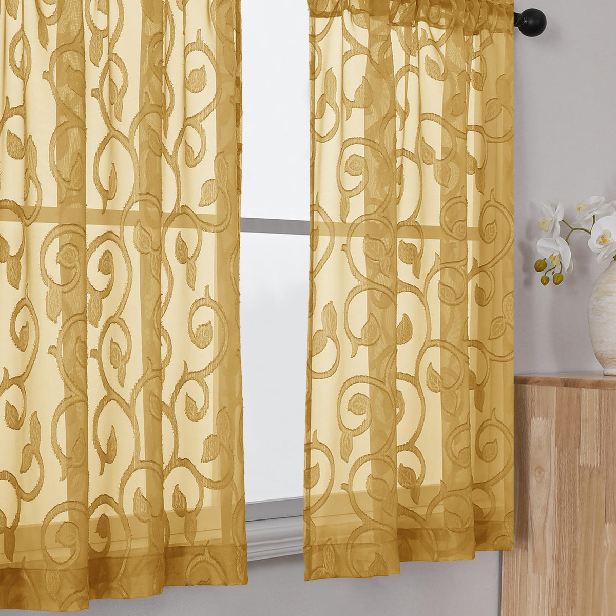 OWENIE Furman Ivory Sheer Curtains 84 inches Long for Bedroom Living Room 2 Panels Set, Jacquard Clip Light Filtering Semi Sheer Curtain Rod Pocket Window Drapes, 2 Pcs Each 40 W 84 L