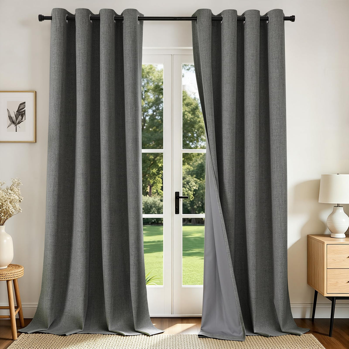 Joydeco Blackout Curtains 84 Inch Long, Linen Black Out Curtains for Bedroom 2 Panels with Grommet, Thermal Insulated, Noise Reducing Room Darkening Drapes Privacy Protection for Living Room Window