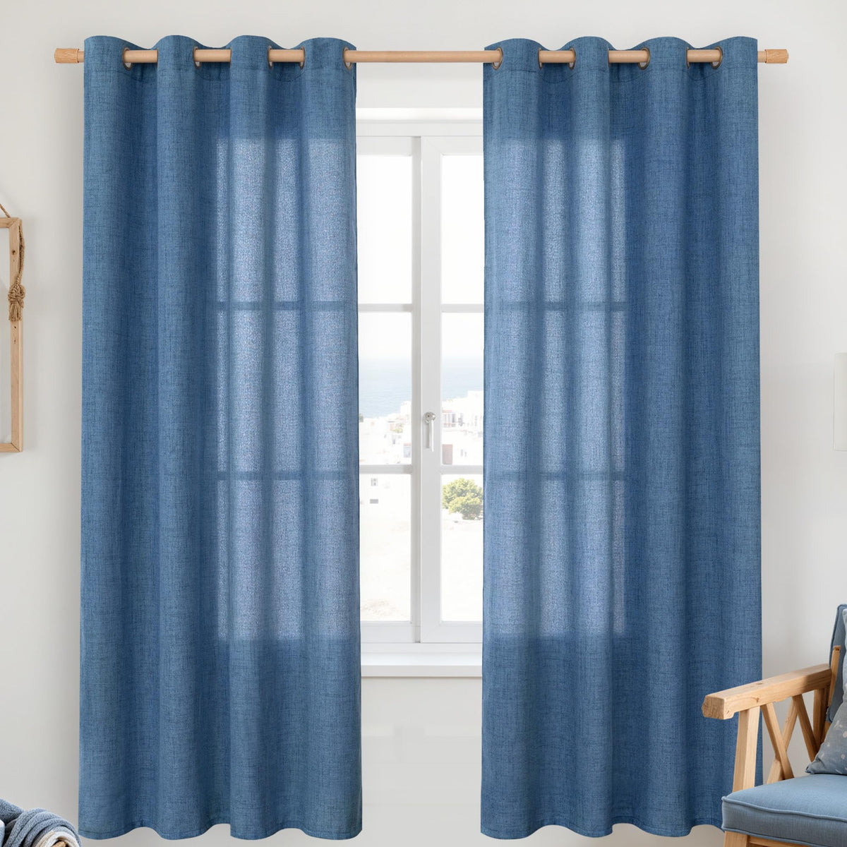 YoungsTex Linen Semi Sheer Curtains 63 Inch Length, Light Filtering Drapes