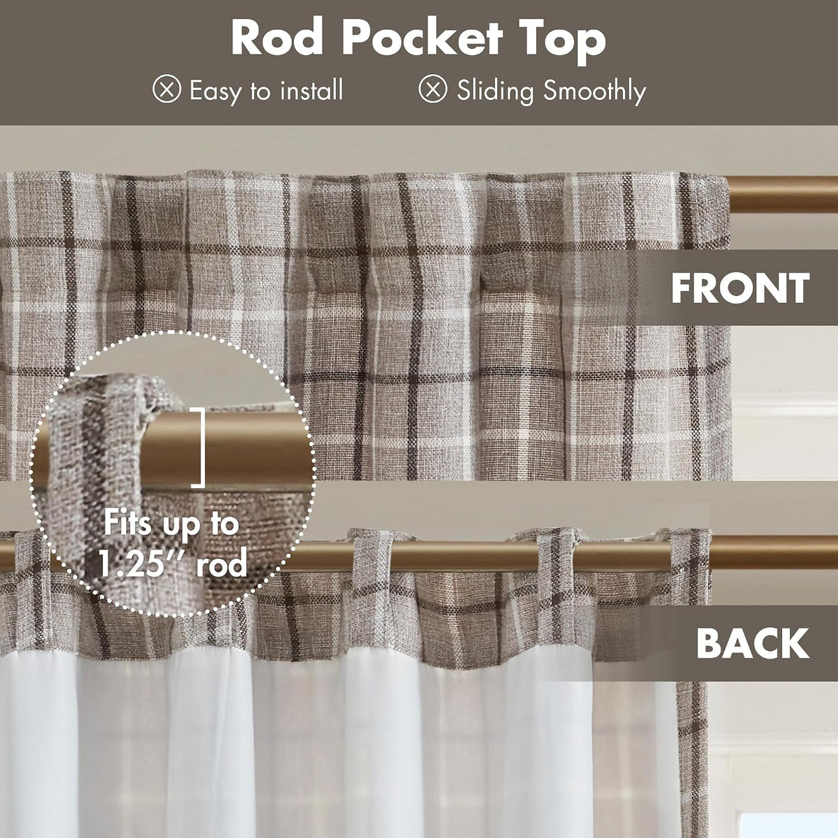 Madison Park Plaid Window Curtain Thermal Insulated, 1 Panel, 50x95 Brown