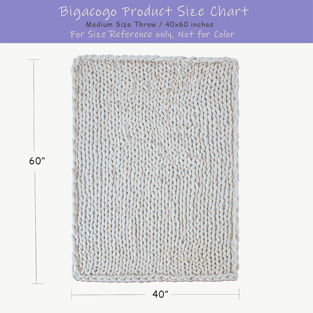 Bigacogo Chunky Knit Throw Blanket for Couch, 40x60 inches, Beige