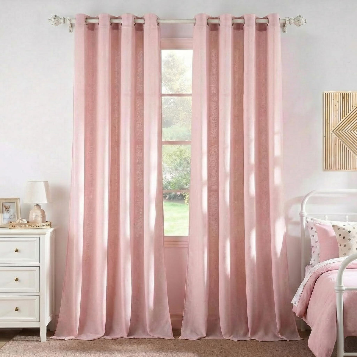 NICETOWN Natural Linen Curtains 84 inch Long 2 Panels Set, Grommet Top Thick Linen Burlap Semi Sheer Vertical Drapes Privacy Assured with Light Filtering for Bedroom/Living Room, W55 x L84