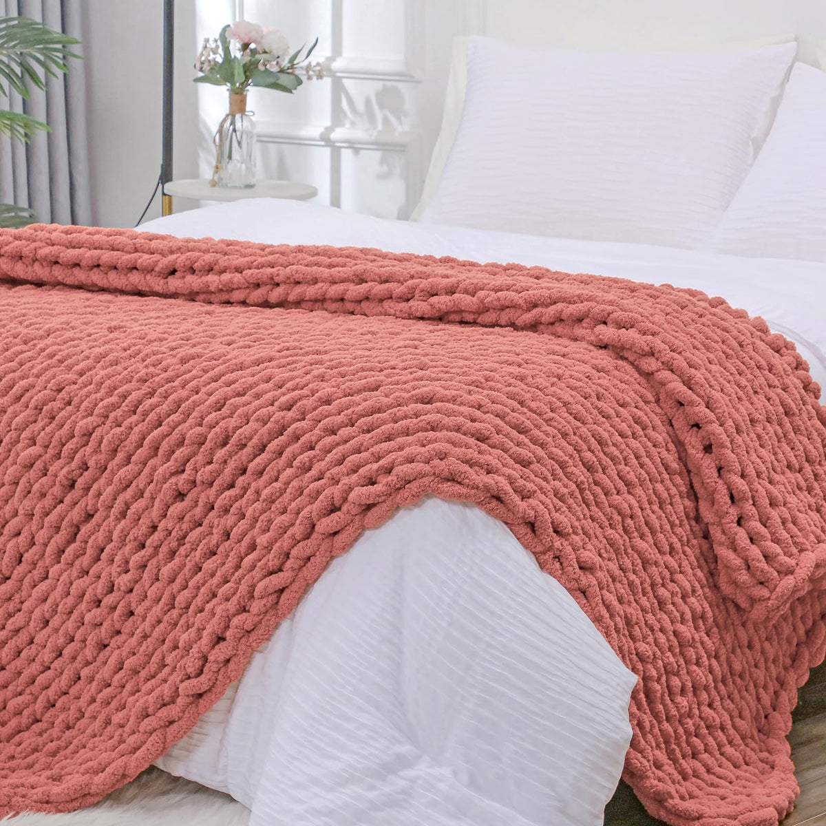 Bigacogo Chunky Knit Throw Blanket for Couch, 40x60 inches, Beige