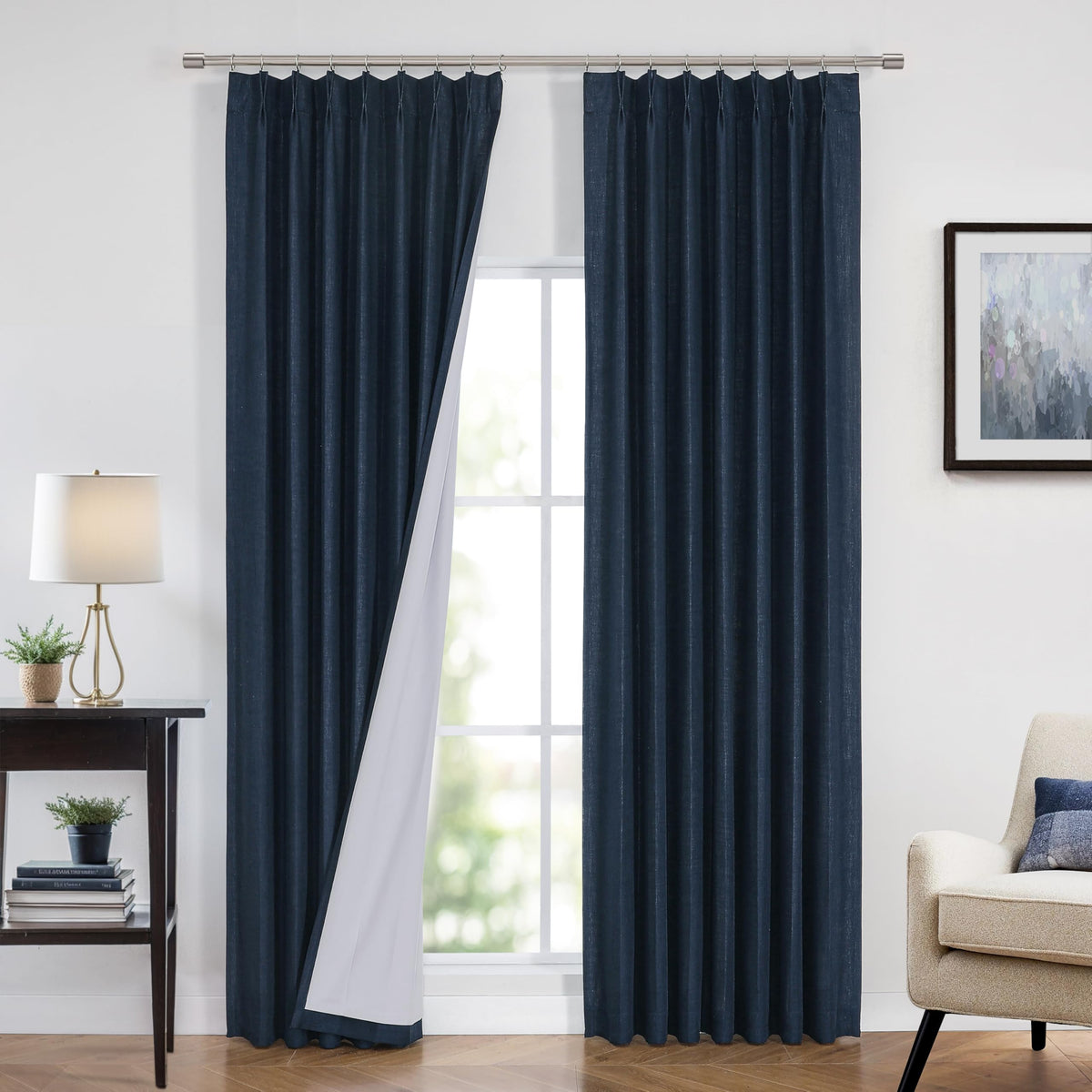Vision Home Pinch Pleated Full Blackout Curtains Linen Blended Room Darkening Window Curtains 84 inch for Living Room Bedroom Thermal Insulated Pinch Pleat Drapes with Hooks 2 Panel 40"Wx84"L,Blue Fog