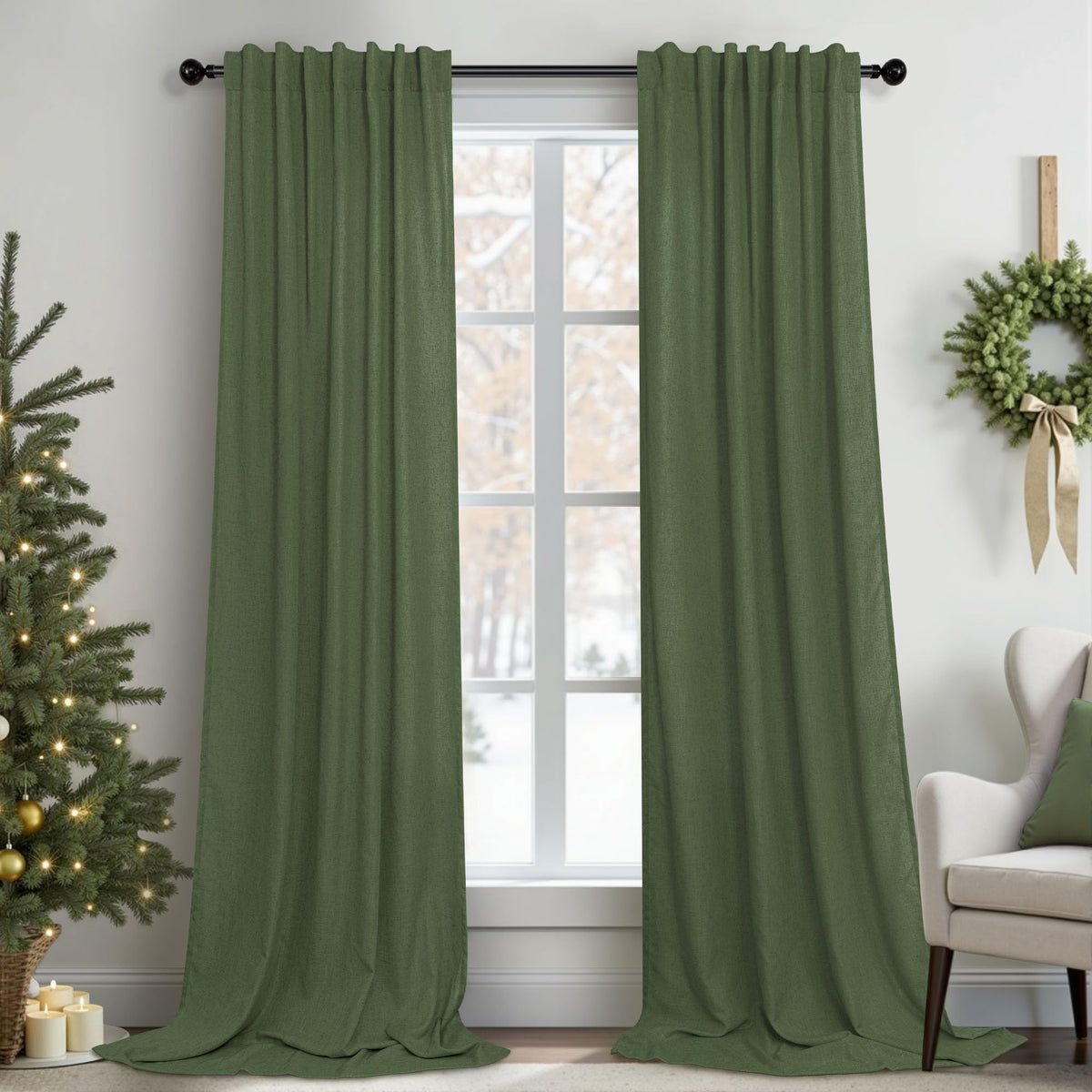 Natural Linen Back Tab Curtains 84 Inch Length for Living Room 2 Panel Pocket Drape Light Filtering Semi Sheer Neutral Country Rustic Farmhouse Boho Curtain Bedroom Muslin Look Ivory Cream Colored