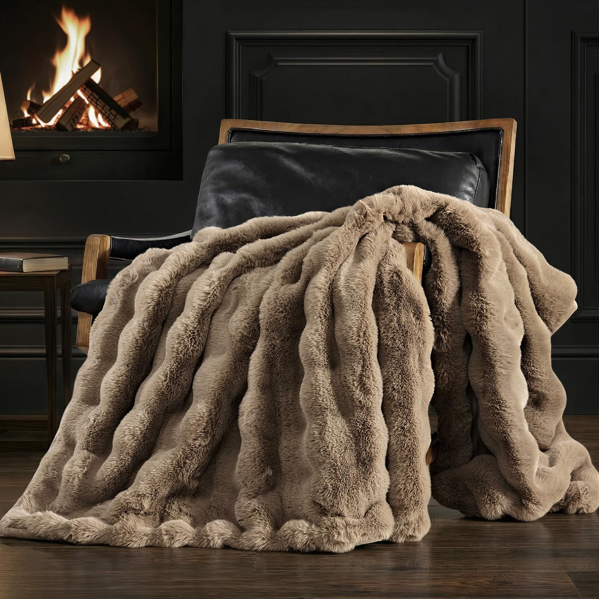 EverGrace Faux Rabbit Fur Bubble Throw Blanket, 60"x80", Ivory White