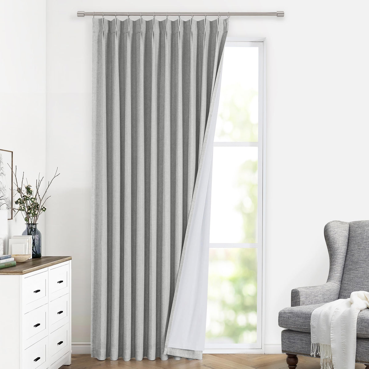 Vision Home Pinch Pleated Full Blackout Curtains Linen Blended Room Darkening Window Curtains 84 inch for Living Room Bedroom Thermal Insulated Pinch Pleat Drapes with Hooks 2 Panel 40"Wx84"L,Blue Fog