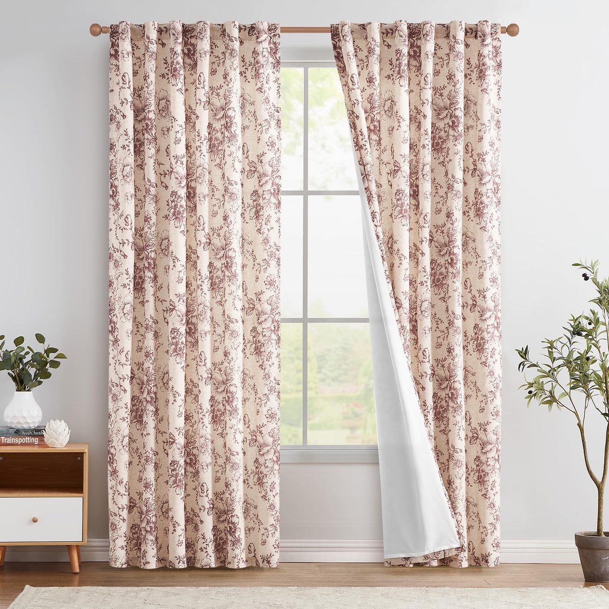 jinchan Vintage Floral Linen Curtains 84 Long for Living Room 2 Panels
