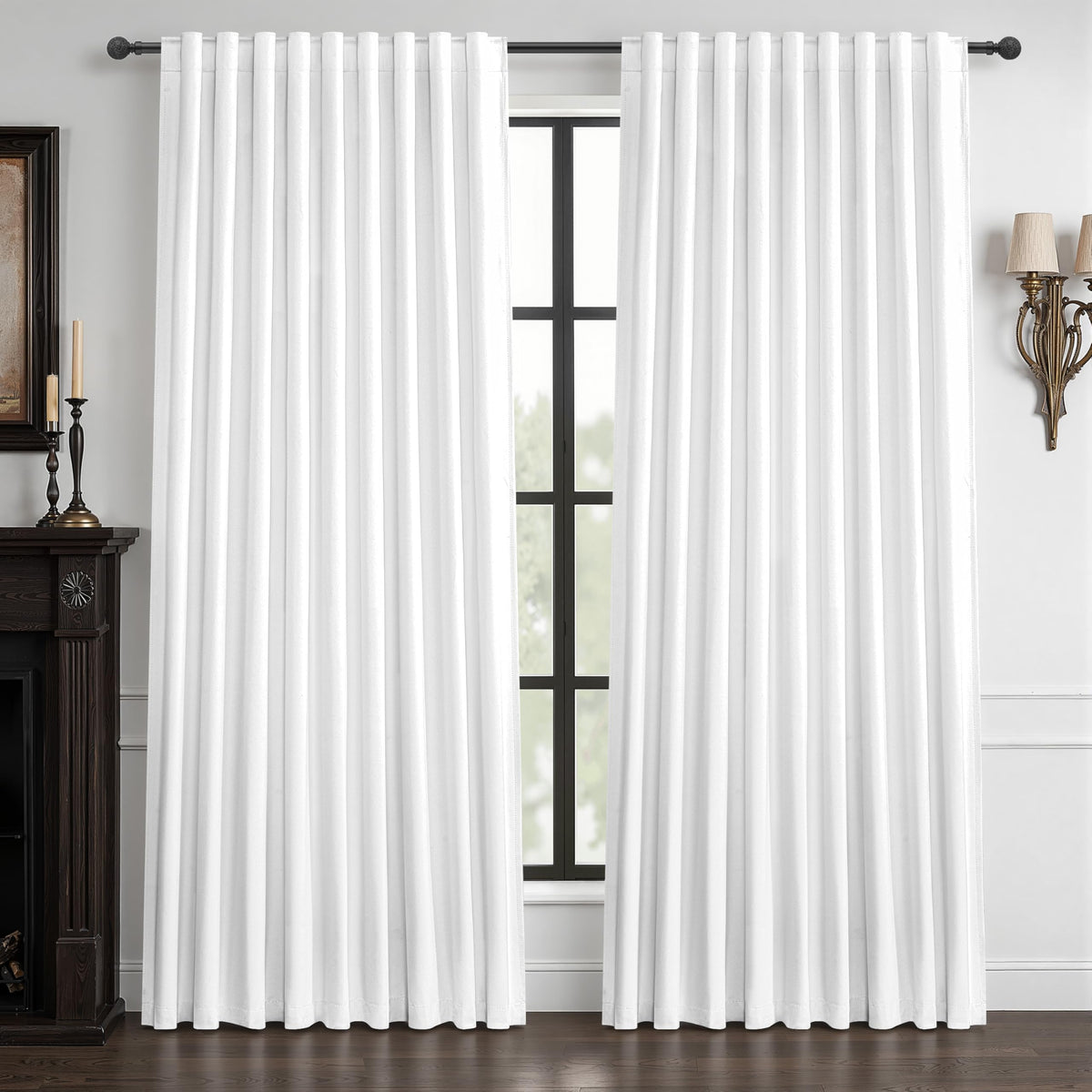 100% Blackout Curtains 84 Inch Length 2 Panels Set Farmhouse Style for Bedroom Windows/Living Room Thermal Insulated Neutral Boho Drapes Linen Blend Natural Ivory 7ft Long Hook Belt Pleated/Back Tab