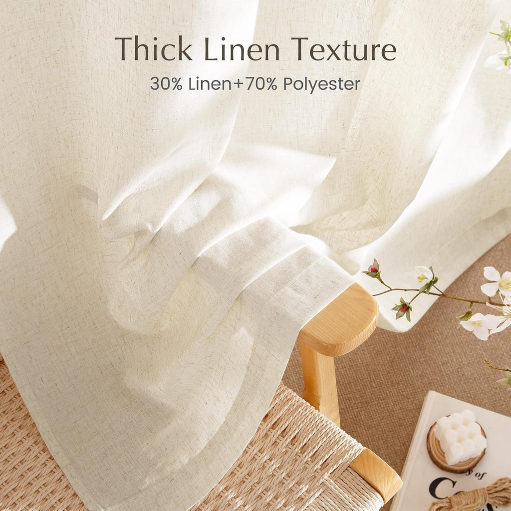 NICETOWN Flax Sheer Linen Curtains for Living Room 95 inch Long 2 Panels, Rod Pocket & Back Tab Semi Sheer Drapes Privacy Added with Light Filtering for Bedroom/Living Room, Natural, W55 x L95
