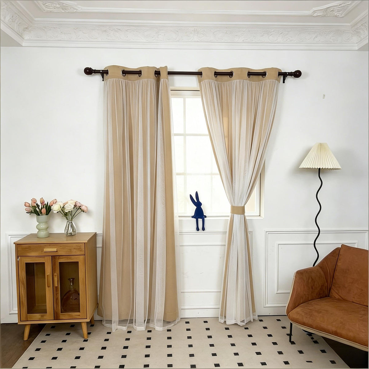 INLINAS Blackout Curtains with Sheer Overlay, Beige, 52x84 Inches