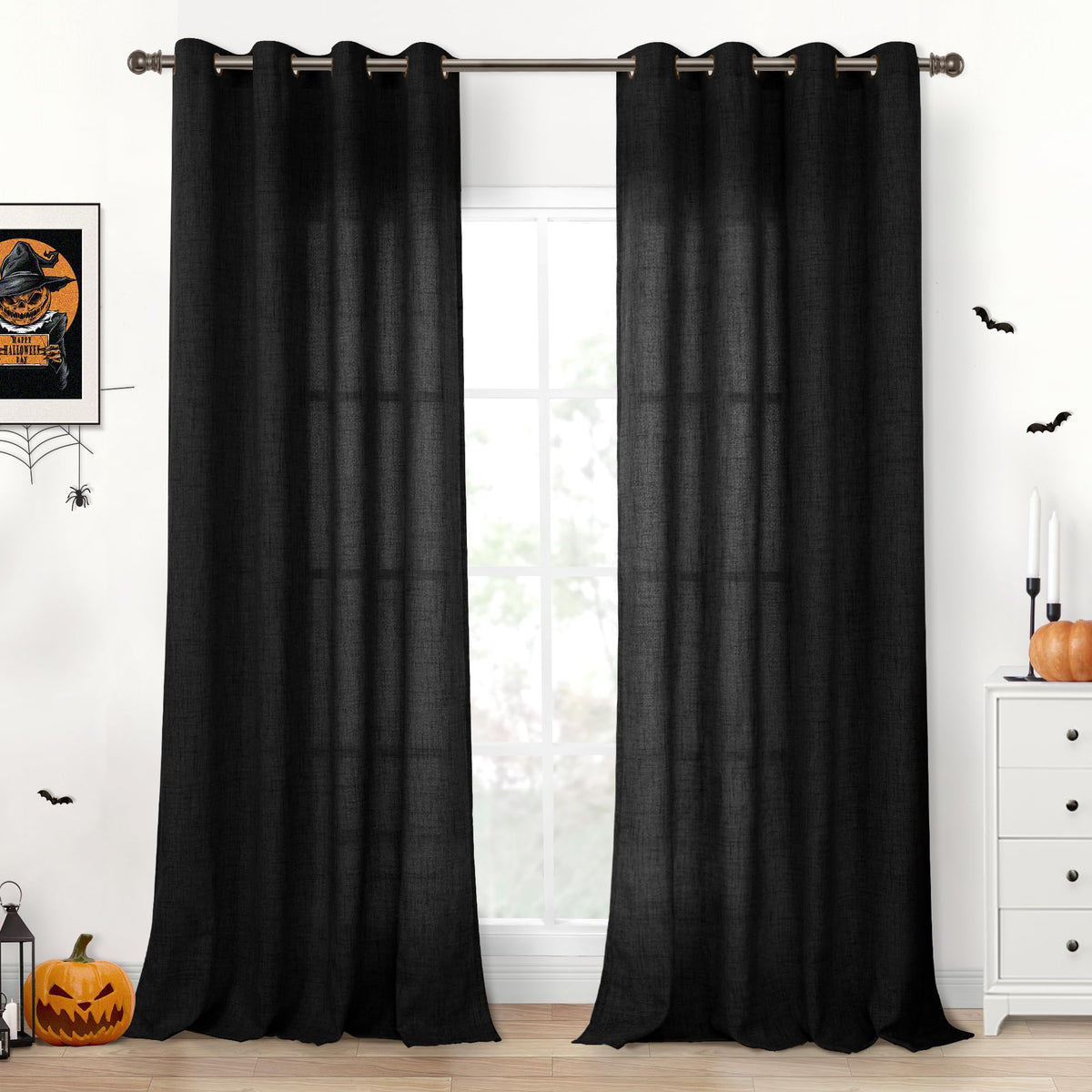 YoungsTex Linen Semi Sheer Curtains 63 Inch Length, Light Filtering Drapes