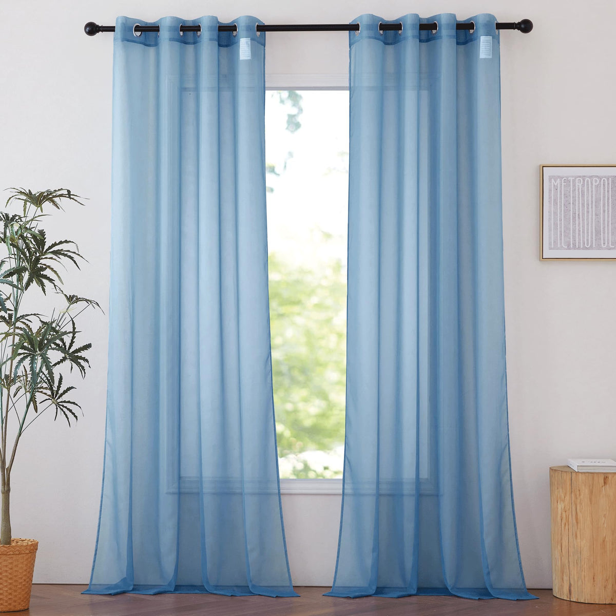 NICETOWN White Sheer Curtains & Drapes 96 inches Long for Living Room - Grommet Top Solid Lightweight & Airy Gauzy Window Treatments with Light Filtering for Bedroom, 2 Panels, W54 x L96