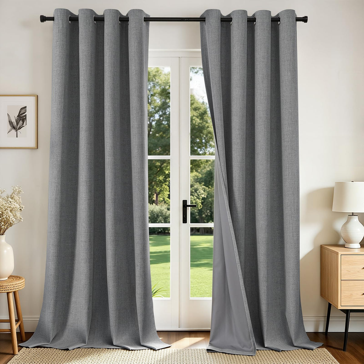 Joydeco Blackout Curtains 84 Inch Long, Linen Black Out Curtains for Bedroom 2 Panels with Grommet, Thermal Insulated, Noise Reducing Room Darkening Drapes Privacy Protection for Living Room Window